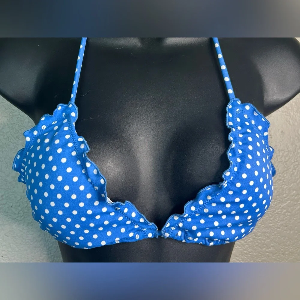 Victoria's Secret Blue and White Polka Dot String Bikini Triangle Top Size M